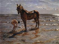 Bathing a Horse - Valentín Serov