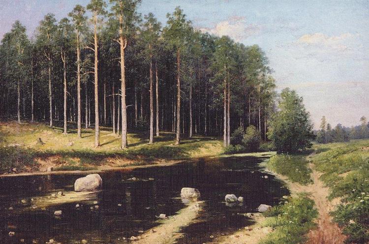 Pine Forest on the banks of the river - Василь Полєнов