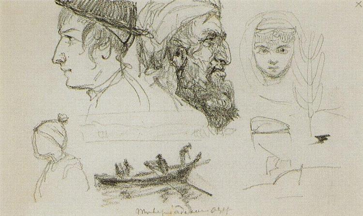 Типажи людей на Тивериадском озере, 1881 - Василий Поленов
