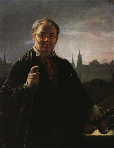 Self-Portrait with Brushes and a Palette Against a Window Facing the Kremlin, 1844 - Vasily Tropinin