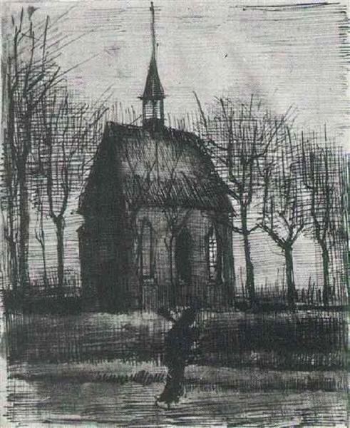 Church in Nuenen, with One Figure, c.1884 - 梵谷