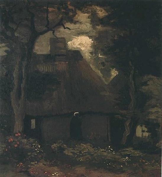 Cottage with Trees and Peasant Woman, 1885 - 梵谷