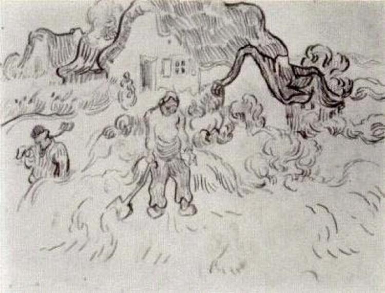 Cottages with Three Figures, 1890 - Винсент Ван Гог