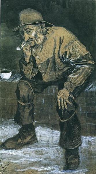 Fisherman with Sou'wester, Sitting with Pipe, 1883 - 梵谷