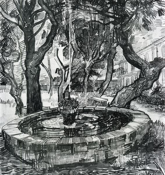 Fountain in the Garden of Saint-Paul Hospital, 1889 - 梵谷