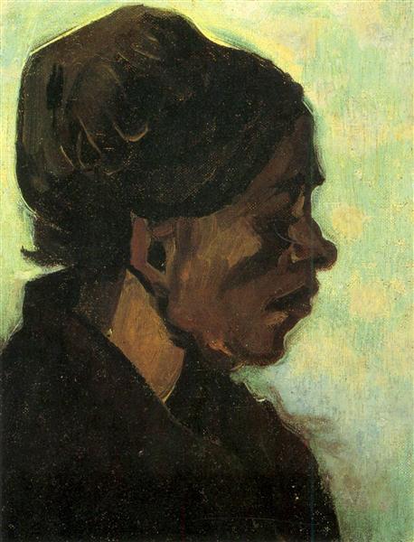 Head of a Brabant Peasant Woman with Dark Cap, 1885 - 梵谷