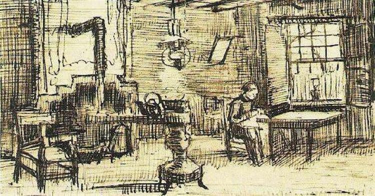 Interior with Woman Sewing, 1884 - Винсент Ван Гог