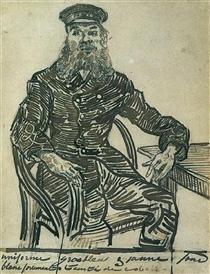 Joseph Roulin, Sitting in a Cane Chair, Three-Quarter-Length - 梵谷