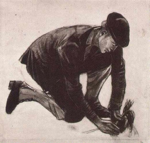 Kneeling Man, Planting, 1881 - 梵谷