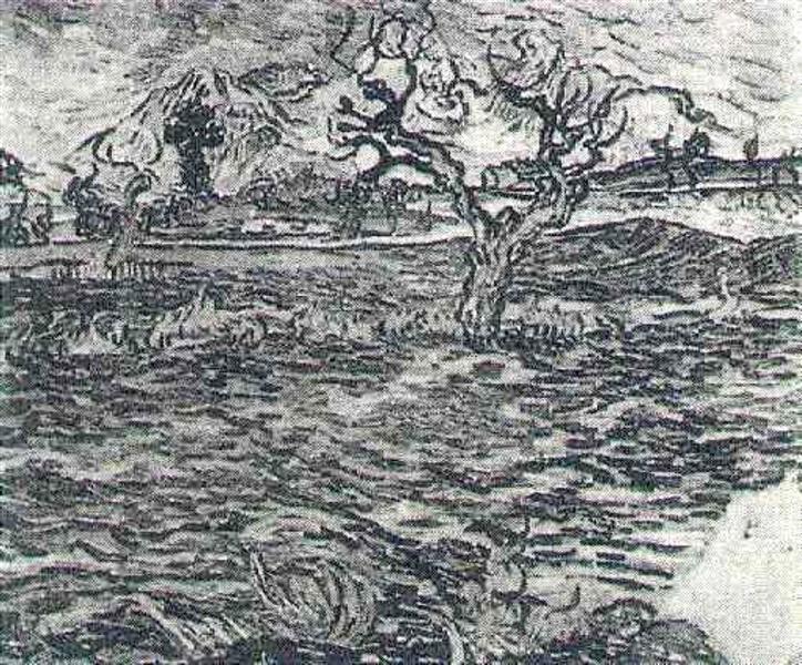 Landscape with Olive Tree and Mountains in the Background, 1888 - Vincent van Gogh