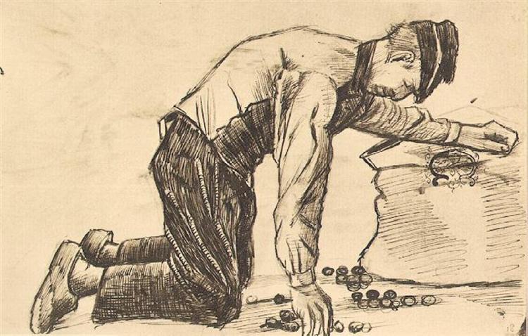 Man Putting Potatoes in a Sack, 1881 - 梵谷