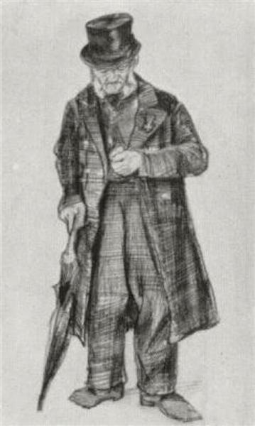 Orphan Man with Top Hat and Umbrella Looking at his Watch, 1882 - Винсент Ван Гог