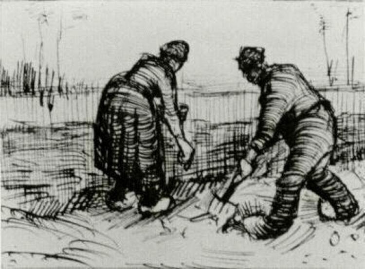 Peasant Man and Woman Planting Potatoes, 1885 - Вінсент Ван Гог