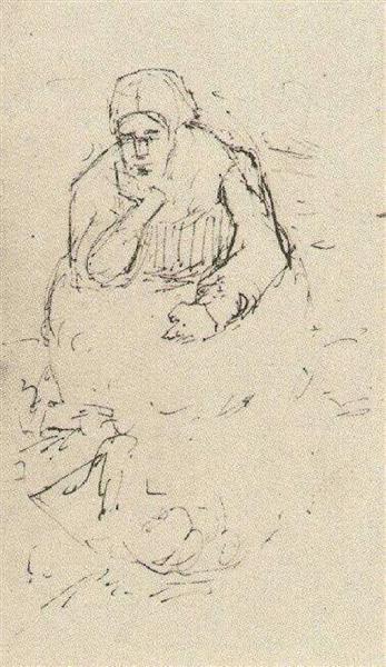 Peasant Woman, Sitting with Chin in Hand, 1885 - 梵谷