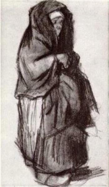 Peasant Woman with Shawl over her Head, Seen from the Side, 1885 - 梵谷