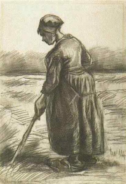 Peasant Woman, Working with a Long Stick, 1885 - 梵谷