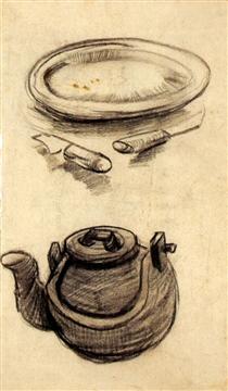 Plate with Cutlery and a Kettle - Vincent van Gogh