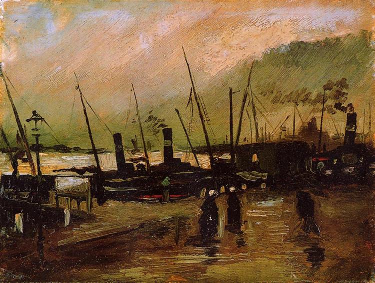 Quayside with Ships in Antwerp, 1885 - Винсент Ван Гог