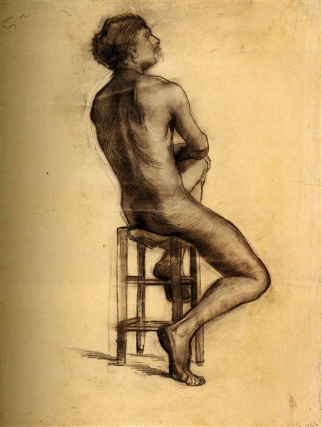 Seated Male Nude Seen from the Back, c.1886 - 梵谷