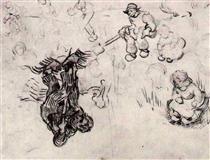 Sheet with Sketches of a Digger and Other Figures - Vincent van Gogh