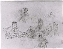 Sheet with Sketches of Peasants - Вінсент Ван Гог