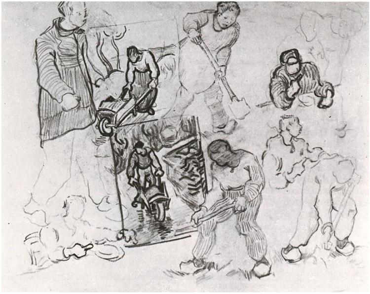 Sheet with Sketches of Working People, 1890 - 梵谷