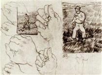 Sheet with Two Sowers and Hands - Vincent van Gogh