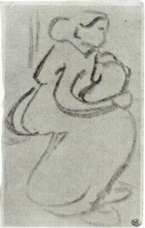 Замальовка жінки з дитиною на колінах - Вінсент Ван Гог