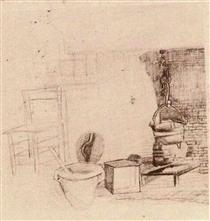 Unfinished Sketch of an Interior with a Pan above the Fire - Vincent van Gogh