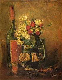 Vase with Carnations and Bottle - 梵谷