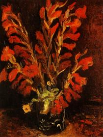 Vase with Red Gladioli - 梵谷