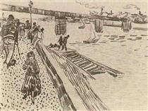 View of a River, Quay, and Bridge - Винсент Ван Гог