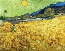Wheat Field with Reaper and Sun - Винсент Ван Гог