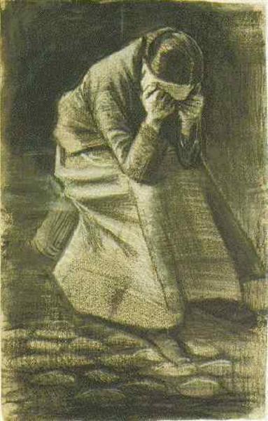 Woman Sitting on a Basket with Head in Hands, c.1881 - Вінсент Ван Гог
