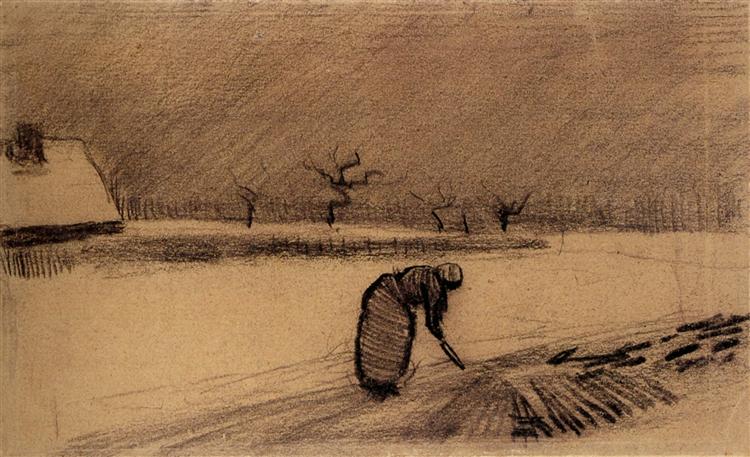 Woman with a Fork in a Winter Landscape, 1883 - 梵高