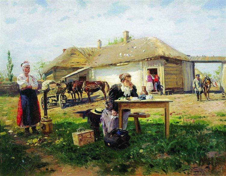 Arrival of a School Mistress in the Countryside, 1896 - 1897 - Vladímir Makovski