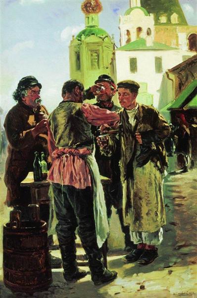 Brew seller. Study for the painting "Market in Moscow", 1879 - Vladímir Makovski