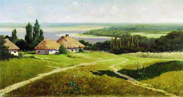 Украинский пейзаж с хатами, 1901 - Владимир Маковский