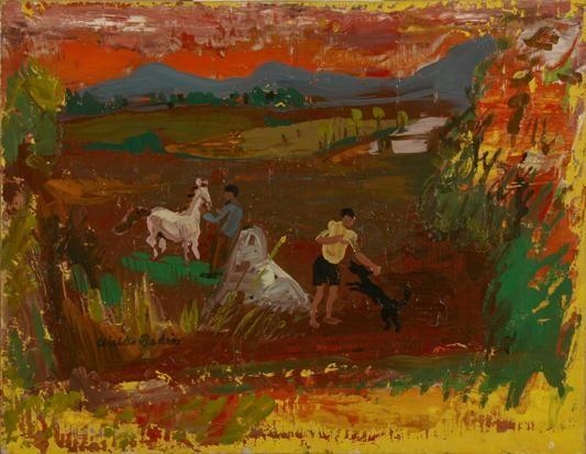 Children Playing with a Dog and a Pony - Walter Battiss