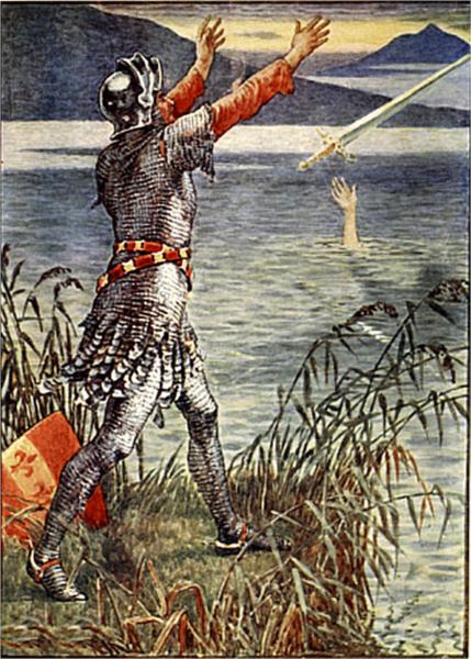 King Arthur Sir Bedivere throwing Excalibur into the lake - Уолтер Крейн