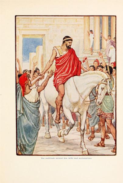 The multitude saluted him with loud acclamations - Walter Crane