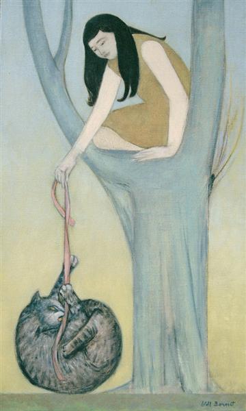 Woman on Tree With Cat - Will Barnet
