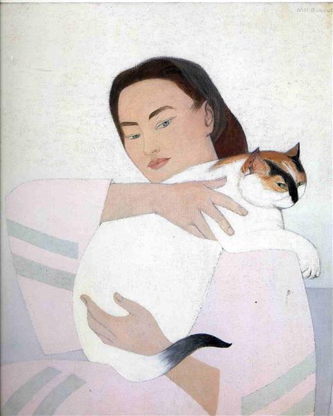 Young woman with white cat, 1971 - Will Barnet