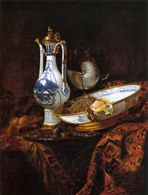Bodegón con aguamanil, frutas, copa nautilo y otros objetos - Willem Kalf