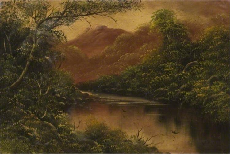River Scene with Trees and Mountains - Уильям Коллинз