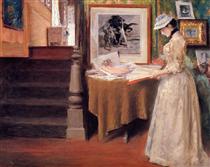 Interior, Young Woman at a Table - Вільям Мерріт Чейз