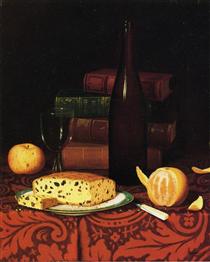 Still Life with Raisin Cake, Fruit and Wine - William Michael Harnett