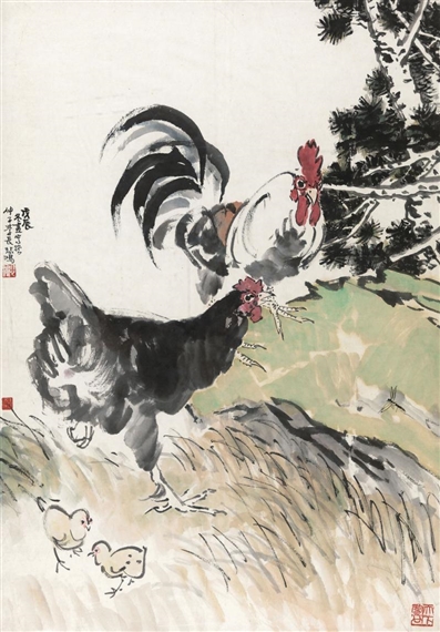 Roosters and Chicks, 1928 - 徐悲鴻
