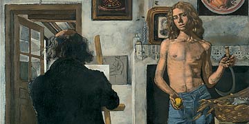 Self portrait of painter with his model - Yiannis Tsaroychis