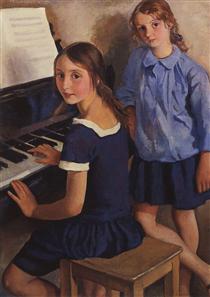 Girls at the piano - Sinaida Jewgenjewna Serebrjakowa
